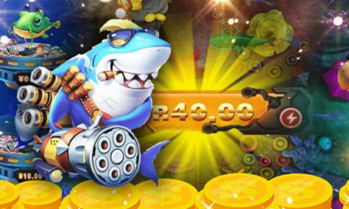 Adegan sasaran ikan berwarna pada permainan arcade bawah laut